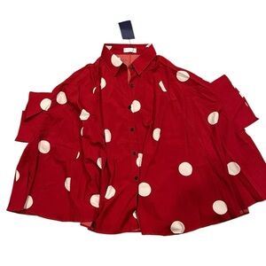 NWT Red and White flowy oversized batwing blouse one size mushroom polka dots